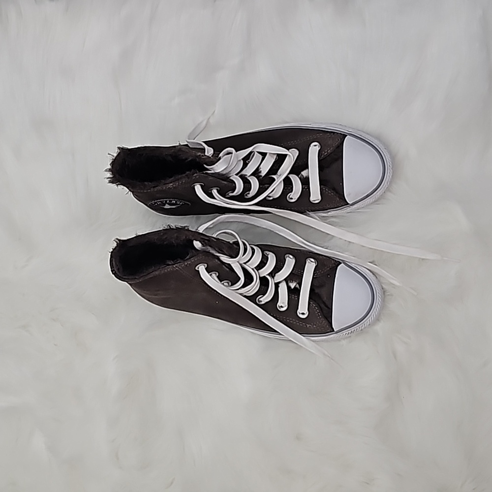 Converse all star dark green/brown with faux fur tongue